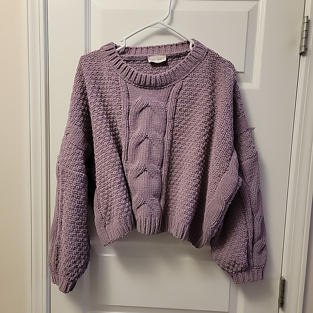 LUCA + GRAE Sweater Women M Oversized  Cozy Purple, Boho Knit with balloon sleev